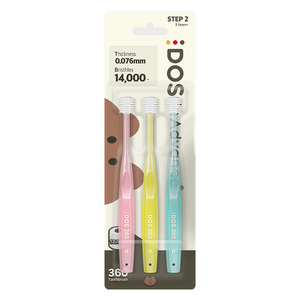 DOS 유아용 360도 칫솔 2단계, 라이트핑크 + 레몬 + 아쿠아블루, 3개입, 1세트