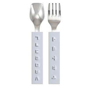 디자인앤쿠 유아용 한글 스푼 포크 세트, 화이트, 1세트