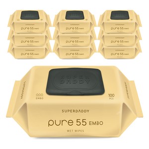 슈퍼대디 저자극 퓨어55 엠보싱 아기물티슈 캡형, 55g, 100매, 10개
