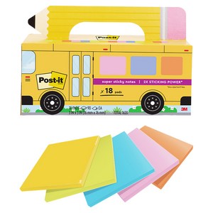 포스트잇 강한점착용 노트 메모지 18p 세트 654-18SSBUS, 네온오렌지 + 네온그린 + 블루 + 네온핑크 + 오렌지, 1세트, 1620매