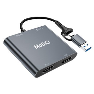 모비큐 C타입 맥북 듀얼 HDMI 4in1 USB 3.0 PD 100W 멀티허브 EM-42HP, 1개, 혼합색상