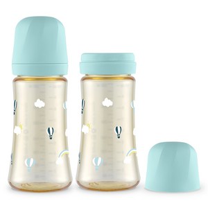 그로미미 유아용 PPSU 스카이벌룬 젖병 트윈팩, 스카이벌룬 크리미블루, 300ml, 2개