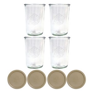 WECK 유리병 + PE 베이지 뚜껑 L 세트 Mold743, 850ml, 4세트