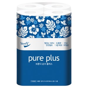 브론디 순수플러스 천연펄프 3겹 고급롤화장지, 27m, 12개입, 1개