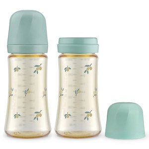 그로미미 유아용 PPSU 올리브 젖병 트윈팩, 피스타치오, 300ml, 2개