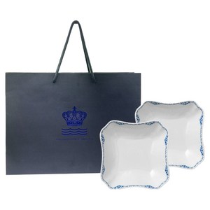 로얄코펜하겐 프린세스 사각 샐러드볼 + 쇼핑백, 블루 + 화이트, 2개
