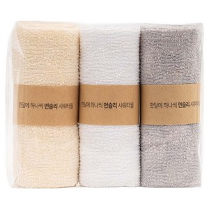 먼슬리 한달에 하나씩 저자극 누베 샤워타월, 버터베이지 + 화이트 + 그레이, 3개입, 1세트