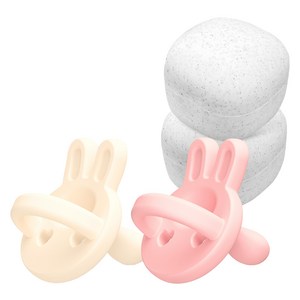 아띠래빗 올실리콘 토끼 쪽쪽이 2종 + 전용 케이스 2p 세트, 1~15개월, 아띠핑크, 크림바닐라, 1세트