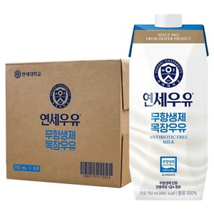 연세우유 무항생제 목장우유, 6개, 750ml