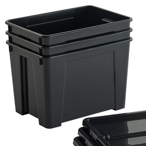 브리다 적층형 다용도 정리 수납 리빙박스 40L, 블랙, 3개