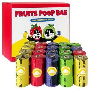 붐붐포 강아지 대용량 과일 풉백 산화생분해 향기나는 배변봉투 리필 300p 세트, 옐로우, 레드, 퍼플, 그린, 1개, 300개