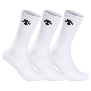 데상트 남성용 스포츠 파일 심플 장목양말 3켤레 세트, 화이트, 1세트