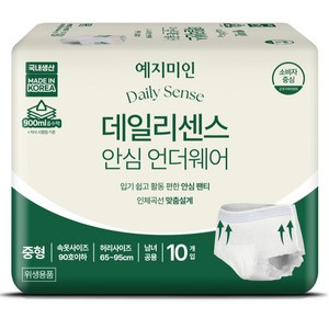 예지미인 남녀공용 데일리센스 안심 언더웨어 팬티형 성인기저귀, 중형, 10매입, 1개