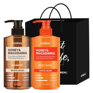 쿤달 샴푸 500ml + 바디워시 500ml 2구 선물세트 E 화이트머스크 + 쇼핑백 블랙, 1세트