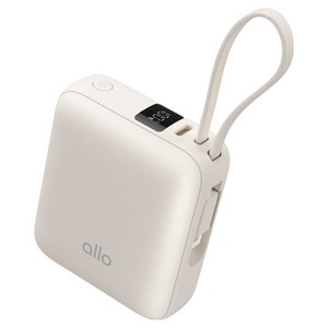 알로코리아 포켓 미니 2in1 고속충전 케이블 일체형 10000mAh 보조배터리 C타입 8핀 1008PD, 알로1008PD, 크림 아이보리
