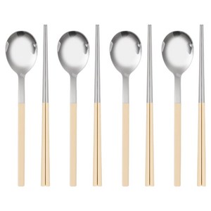 라온누리 아동용 식세기 가능한 디엘로 컬러 수저세트, 크림옐로, 4세트, 숟가락 4p + 젓가락 4p