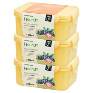 셰프웨어 프레쉬31 제올라이트 함유 신선 밀폐용기, 3개, 520ml