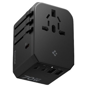 슈피겐 해외 여행용 초고속 멀티 어댑터 5포트 충전 70W Gan USB PD PPS + 파우치 세트 블랙 ACH08941, 1개