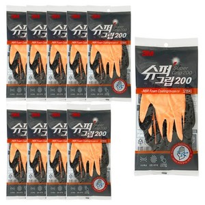 쓰리엠 슈퍼 그립 200 안전장갑 양손세트, 10개, 오렌지