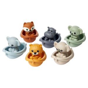 LittleLife 동물 보트 목욕 장난감 세트, 하늘색, 갈색, 베이지색, 회색, 연두색, 노란색, 1세트