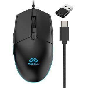맥스틸 C타입 USB 무소음 유선 마우스, GM-MCU20, 블랙