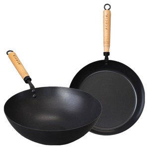 아카시아 인덕션 쉐프스틸 우드핸들 2종 세트 2개, 혼합색상, 1세트, 웍 28cm + 팬 28cm