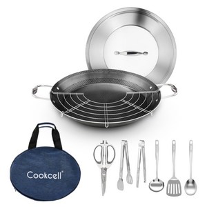 쿡셀 인덕션 7세대 세라믹 블랙에디션 멀티팬 세트 10개, 혼합색상, 파에야팬 36cm + 스트레이너 + 뚜껑 36cm + 키친툴 6p + 보관가방, 1세트