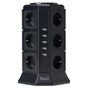 TELLO 타워형 USB 멀티탭 17구, 2m, 블랙, 1개