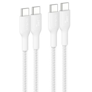 벨킨 C타입-C타입 240W 브레이디드 고속 충전 케이블 CAB025fq2MWH2PK, 화이트, 2개, 2m
