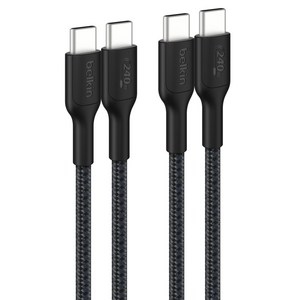 벨킨 C타입-C타입 240W 브레이디드 고속 충전 케이블 CAB025fq1MBK2PK, 블랙, 2개, 1m