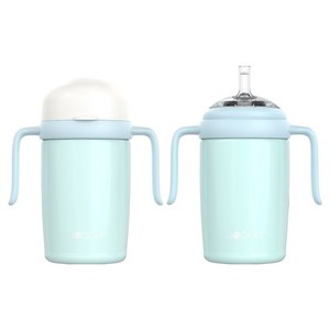 주니 유아용 스테인레스 자기주도컵 + 스테인레스 빨대컵 세트, 240ml, 1세트, 스카이블루