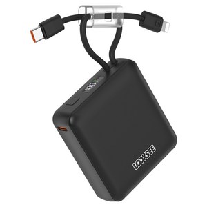 룩씨 PD 22.5W 케이블 일체형 초고속 충전 대용량 미니 보조배터리 10000mAh 멀티단자, 블랙, LS-PB10C8PD22