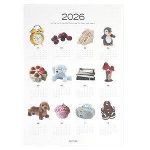 dailylike 2026 포토 페이퍼 캘린더, 혼합색상, 1개