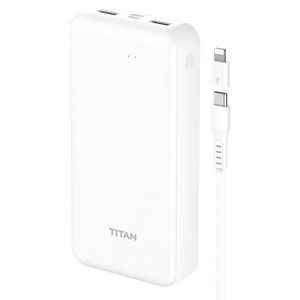 타이탄필름 듀얼 파워 보조배터리 20000mAh + C타입 케이블 + 8핀 젠더 세트, 화이트, KM-PB20C8