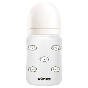 유비맘 안심 수유 실리콘 코팅 유리 젖병 180ml + 젖꼭지 세트, 구름 화이트, 1세트