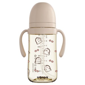 유비맘 유아용 국내 제조 공룡 디자인 PPSU 역류 물샘방지 빨대컵, 280ml, 1개, 브라운(초코)