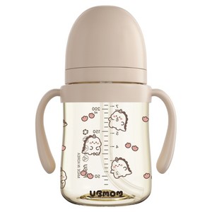 유비맘 유아용 국내 제조 공룡 디자인 PPSU 역류 물샘방지 빨대컵, 200ml, 1개, 브라운(초코)
