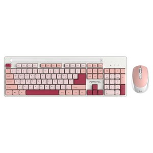 맥스틸 저소음 3색 키캡 풀배열 사무용 무선키보드 + 마우스 + 키스킨 세트, GM-MK909 Triple Edition, Jelly Pink, 일반형