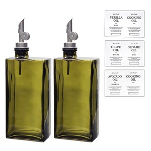 미르코리아 크루엣 디스펜서 오일 사각 유리병 실버, 2개, 500ml