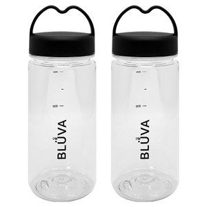 블루바 눈금표시 트라이탄 하트캡 쉐이커 보틀, 블랙, 350ml, 2개