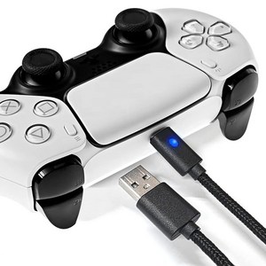 스페이스쉴드 소니 플레이스테이션 PS5 듀얼센스 호환 게이밍 스마트 LED 충전 표시등 USB A to C 충전 데이터 케이블 3m, 블랙, 1개