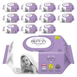 베피스 젠틀 센시티브 유아물티슈 캡형, 60g, 80매, 12개