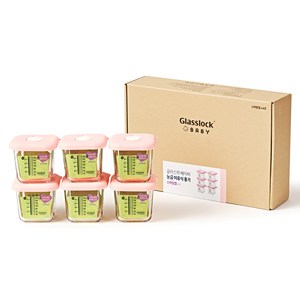 글라스락 눈금 이유식 큰용량 스마일캡 핑크에디션, 1세트, 270ml(6P)