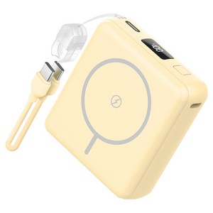 스마텍 미니 맥세이프 보조배터리 10000mAh + C타입 to C타입 스트랩 케이블 세트, 옐로우, STPB-MFB100