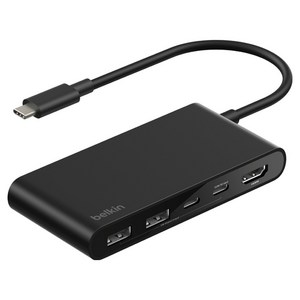 벨킨 connect USB C 5 in 1 5Gbps 4K 60Hz HDMI 100W PD 듀얼 포트 허브 AVC022fqBK, 1개, 블랙