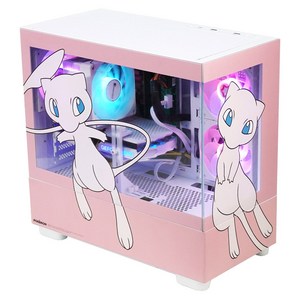 주연테크 포켓몬스터 ARGB BTF 미니타워 UV 코팅 인쇄 강화유리 PC 케이스, 뮤, 1개