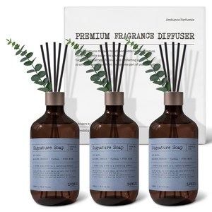 루엘디 프리미엄 대용량 퍼퓸 디퓨저 + 데코 스틱 세트, 시그니처 솝, 500ml, 3개