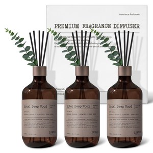 루엘디 프리미엄 대용량 퍼퓸 디퓨저 + 데코 스틱 세트, 호텔 딥 우드, 500ml, 3개