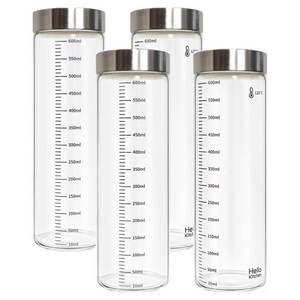 헬로키친 내열유리 눈금 유리병, 600ml, 4개