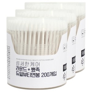 소낙소낙 섬세한 케어 라운드 뾰족 듀얼 뷰티 면봉, 3개, 200개입